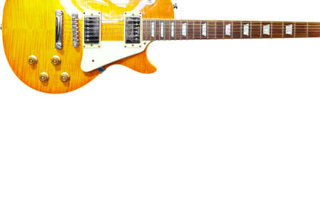 Lemon sunburst classic electric guitar at the top of the white background, with plenty of copy...