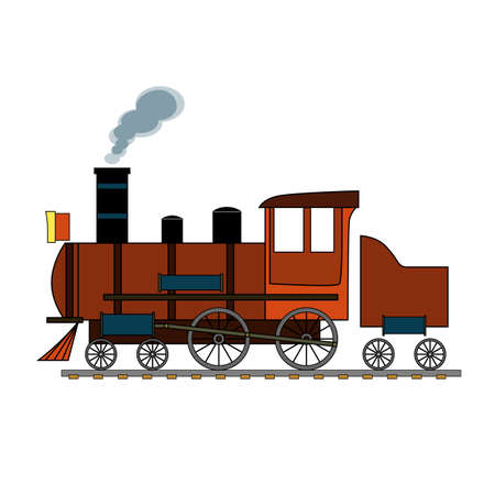 Red retro steam train on a white background.