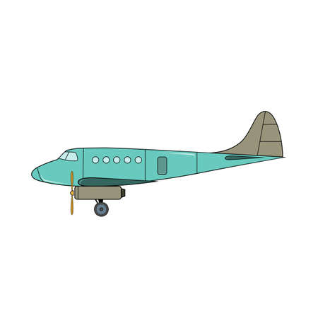 Turquoise passenger plane in cartoon style on a white background.のイラスト素材