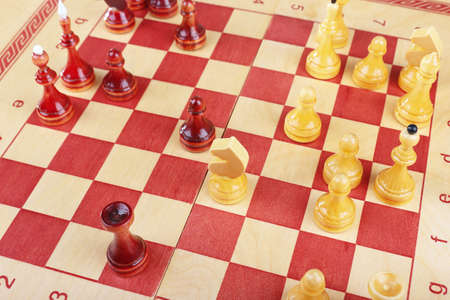 Chess pieces on the board during the tournament close up.