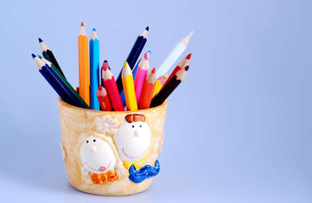 children's drawings and colourful crayonsの写真素材