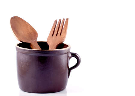 old wooden spoon and forkの写真素材