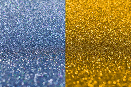 Blurred shining closeup of silver and gold bright art texture. Macro design of classic glittering...