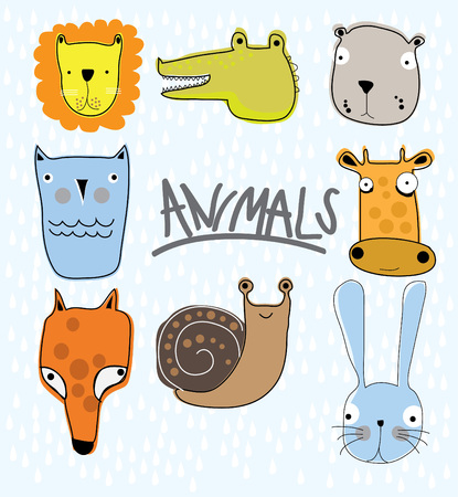 Funny Animal Vector illustration Setのイラスト素材