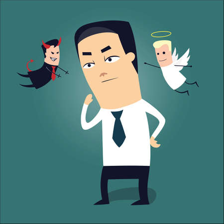 Vector illustration of a businessman trying to make a tough decision, with risk involved