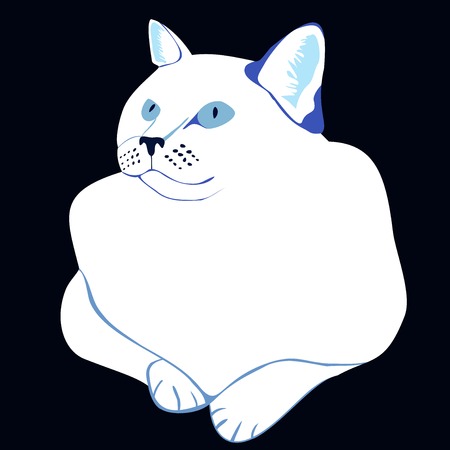 stylized white cat with blue eyes on black backgroundのイラスト素材