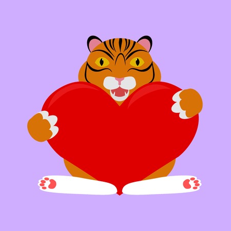 cute little tiger cub for Valentine\'s day cardのイラスト素材