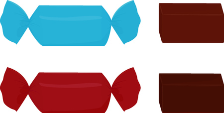 two chocolate candy wrapped in blue and red isolated on whiteのイラスト素材