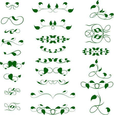 Collection of green leaf vintage element of frames for text decoration and page dividerのイラスト素材