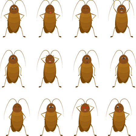 Funny brown cockroach standing and smiling on a white background.のイラスト素材