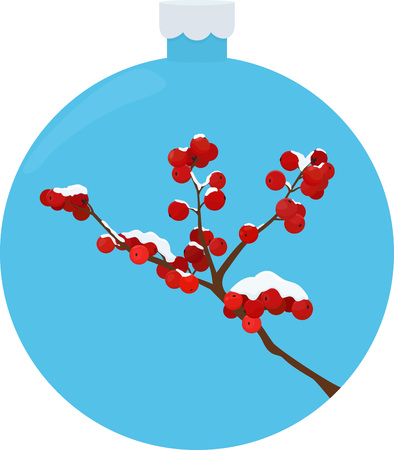 A hoarfrost covered in hawthorn berry at winter forest in blue Christmas ball designのイラスト素材