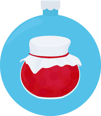 Fruit jam jar glass isolated on blue christmas ball background.のイラスト素材
