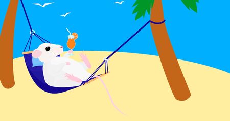 rat resting in hammock with glass of lemonadeのイラスト素材