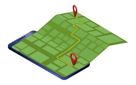 map on smartphone screen isometric illustration. concept mobile app for navigation.のイラスト素材