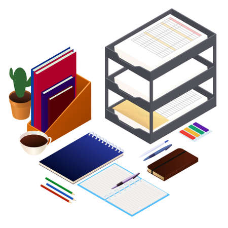 isometric office workplace. paper work concept. bureaucracy. isometric vector illustration of officeのイラスト素材