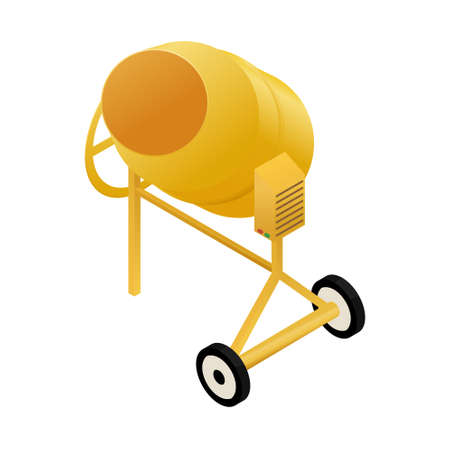 Isometric concrete mixer isolated on white background. Yellow cement-mixer with control box. Vector illustration of building equipmentのイラスト素材