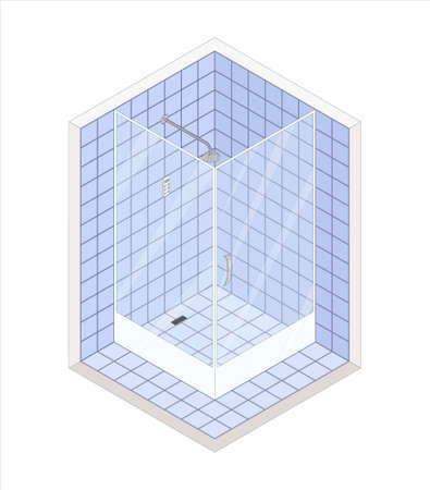 Isometric showers cabin. Vector flat 3D concept interior illustration of bath roomのイラスト素材
