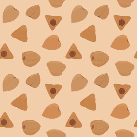 Buckwheat grains seamless pattern. Cartoon vector food ingredient brown background.のイラスト素材