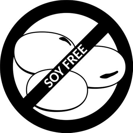 Soy free black monochrome symbol icon on white background. Food product badge vector illustration.のイラスト素材