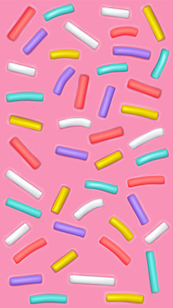 Donut glaze vertical background with sprinkles. Sweet pink donut cream pattern. 3d realistic vector.のイラスト素材