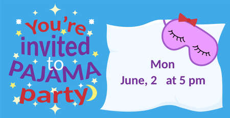 Pajama party invitation blank. Vector template Slumber party for kidsのイラスト素材