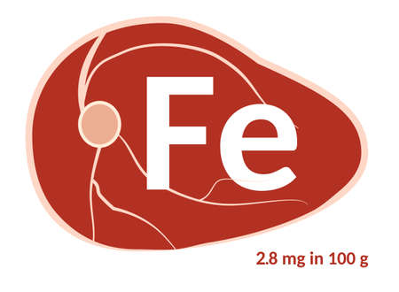 Meat containing iron cartoon vector illustration isolated on white. Fe in food. Diet for prevention anemia.のイラスト素材