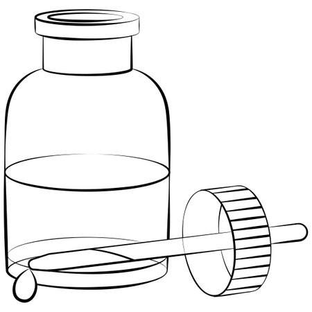 Essential oil vector monochrome linear illustration. Herbal essence for aromatherapy. Organic plant ingredient. Liquid in little bottle icon.のイラスト素材