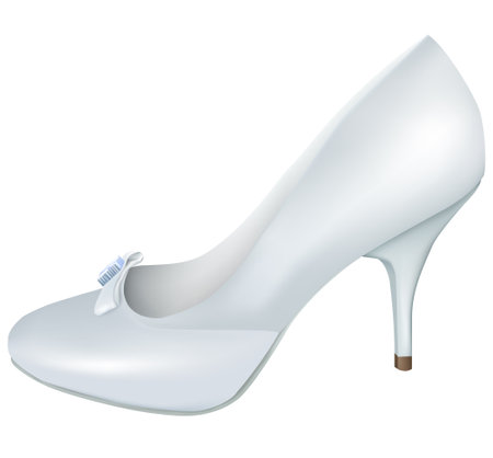 White shoe of bride. Beautiful classic wedding shoes realistic vector 3d illustrationのイラスト素材