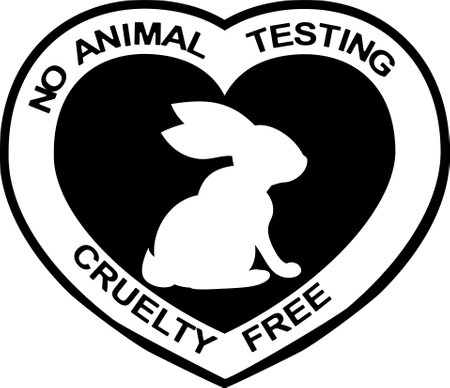 Cruelty free concept heart shape emblem design with rabbit symbol. Not tested on animals icon. Vector black monochrome illustration.のイラスト素材