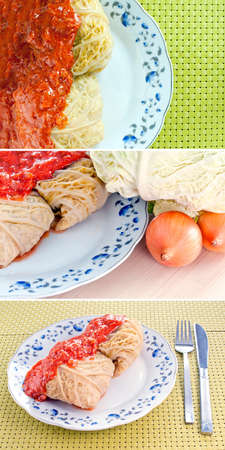 pigeons - traditional polish dish   Stuffed cabbage with tomato sauceの写真素材