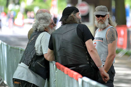 WROCLAW, POLAND - MAY 17: FH-DCE Super Rally 2013 event. Bikers, bikes and rally participants. May 17, 2013 in Wroclaw - Poland.のeditorial素材