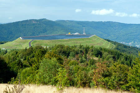 hydropower plant at Zar mountain peak in Miedzybrodzie zywieckie  - little city in beskidy mountains in Polandの写真素材
