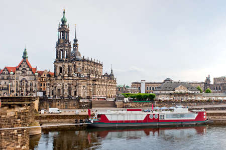cathedral in dresden and elbe riverの写真素材