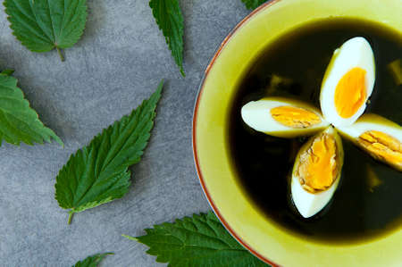 bowl of vegetarian, healthy nettle soupの写真素材