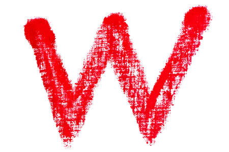 isolated uppercase letter W made of red lipstick with fabric textureの写真素材