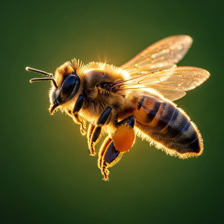 Image of bee or honeybee (Apis mellifera) on color backgroundの素材