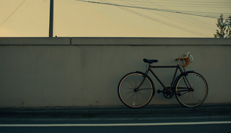 Bicycle on the road in the city. Vintage style photo.の素材
