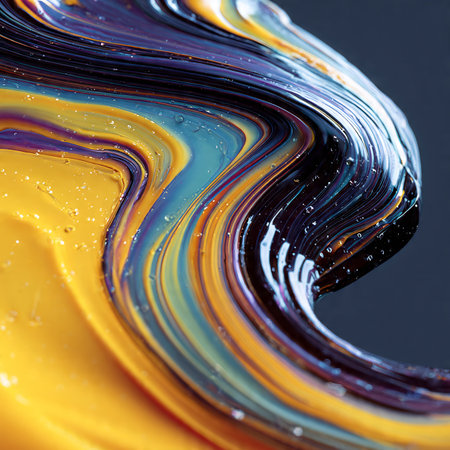 colorful oil paint on a black background close-up macro photographyの素材