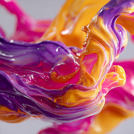 colorful paint splashing on a white background close-up macroの素材