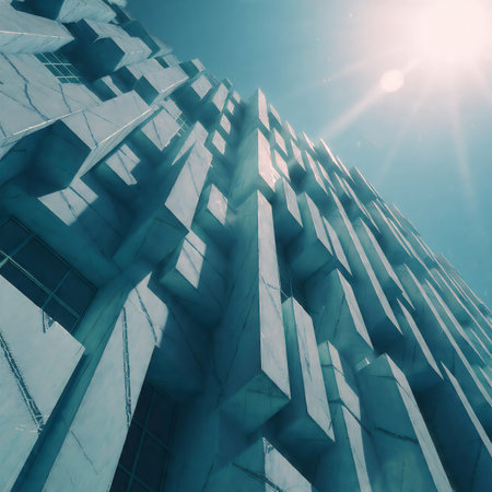 Abstract modern architecture background, 3d render illustration, square composition.の素材