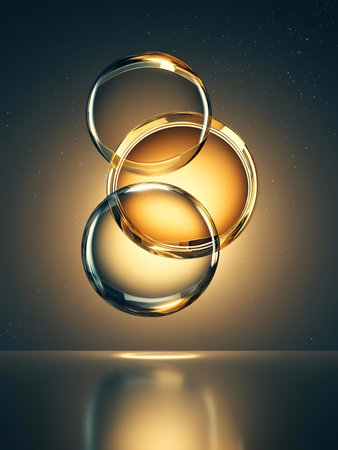 Abstract background with golden rings. 3d rendering, 3d illustration.の素材