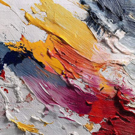Abstract oil painting on canvas. Texture of strokes of colored paint on canvas close-upの素材