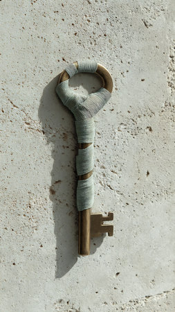Old key on the wall, close-up. Conceptual imageの素材
