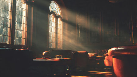 interior of a church with rays of light coming through the windowの素材