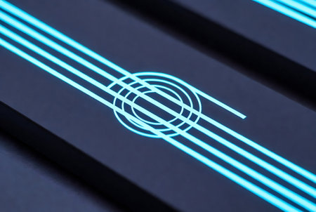 Blue neon lines on a black background. 3d rendering, 3d illustration.の素材