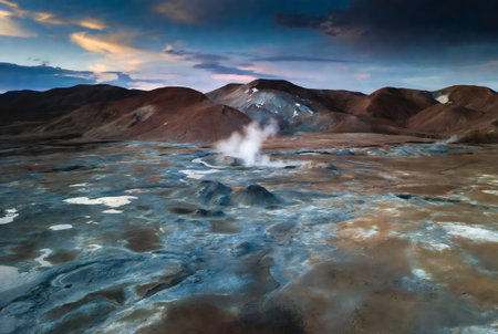 Landscape at Hveravellir geothermal area, Iceland, Europeの素材