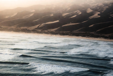 Desert sand dunes at sunrise in Death Valley National Park, California, USAの素材