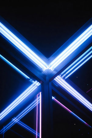 Neon lights in the dark, close-up, abstract backgroundの素材