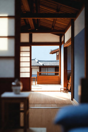 Japanese-style room with Japanese house in the morning.の素材