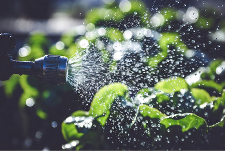Watering the garden with a hose. Selective focus. nature.の素材
